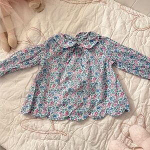 Jacadi Floral Kids Blouse - Blue and Pink